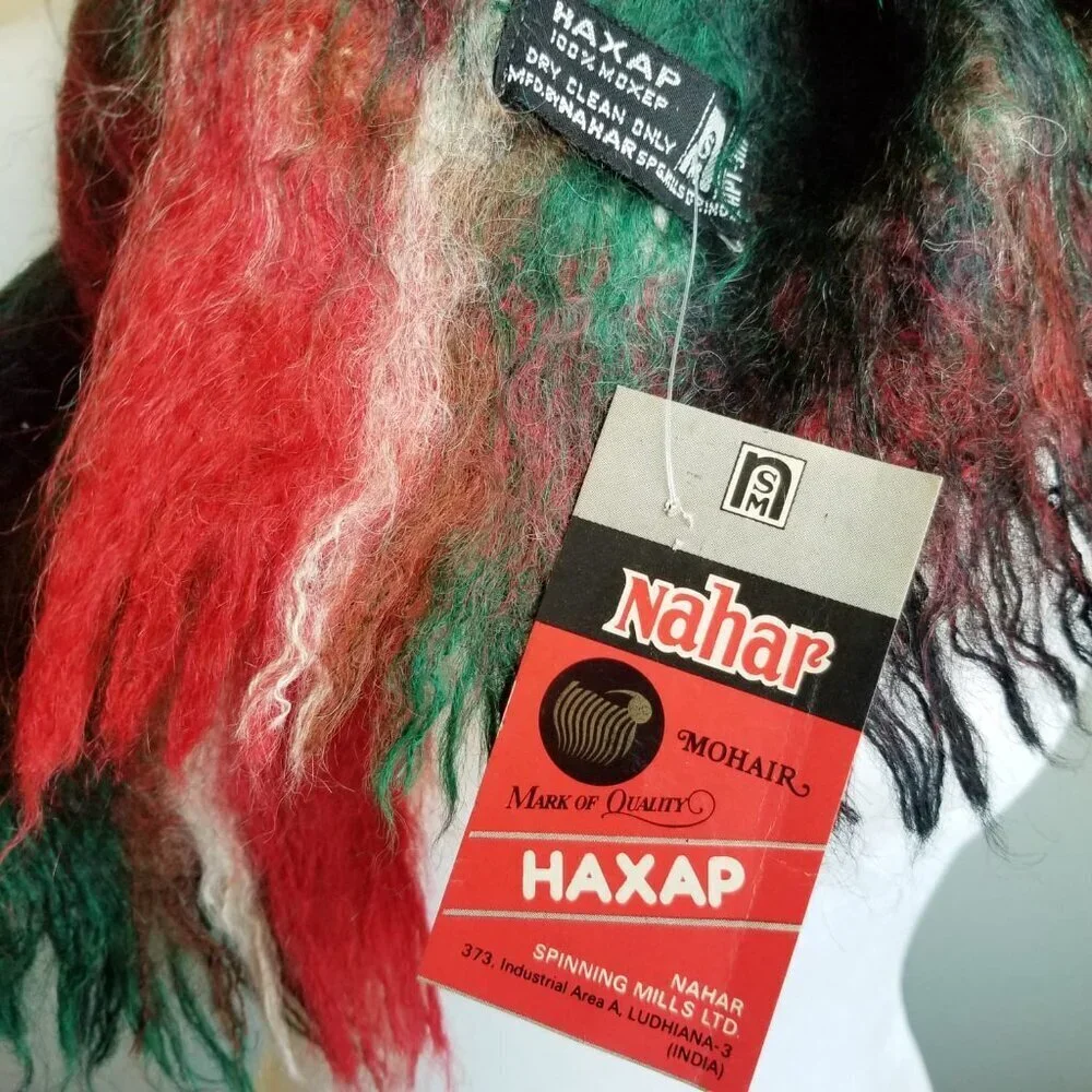 NOS Nahar Vintage Plaid 100% Mohair Wool USSR Soviet Winter Dark Academia Scarf